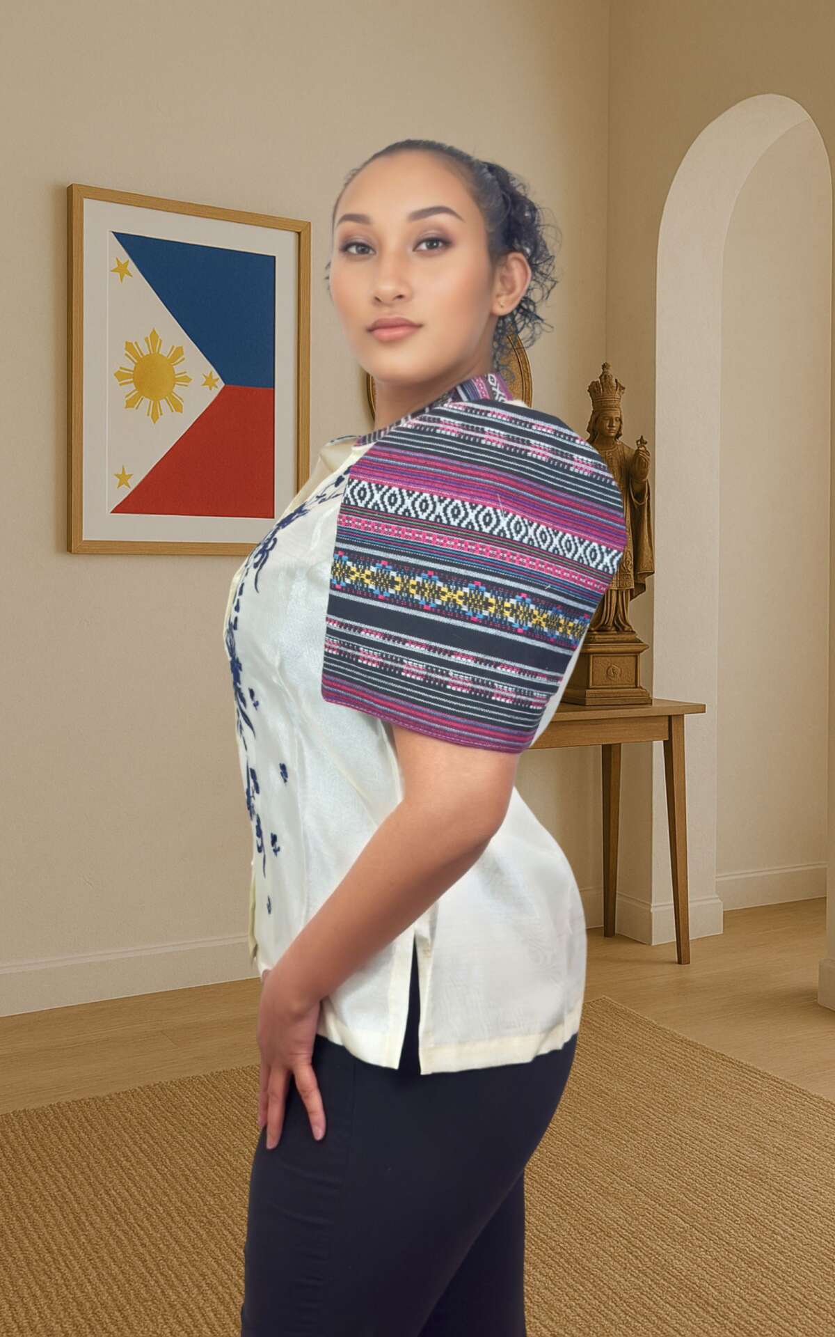 Blue embroidered modern blouse left view