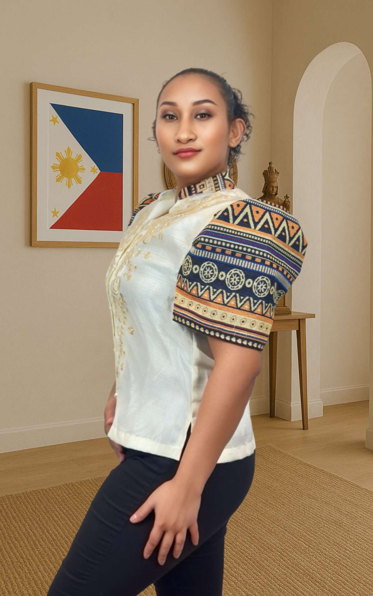 Beige embroidered modern blouse left view