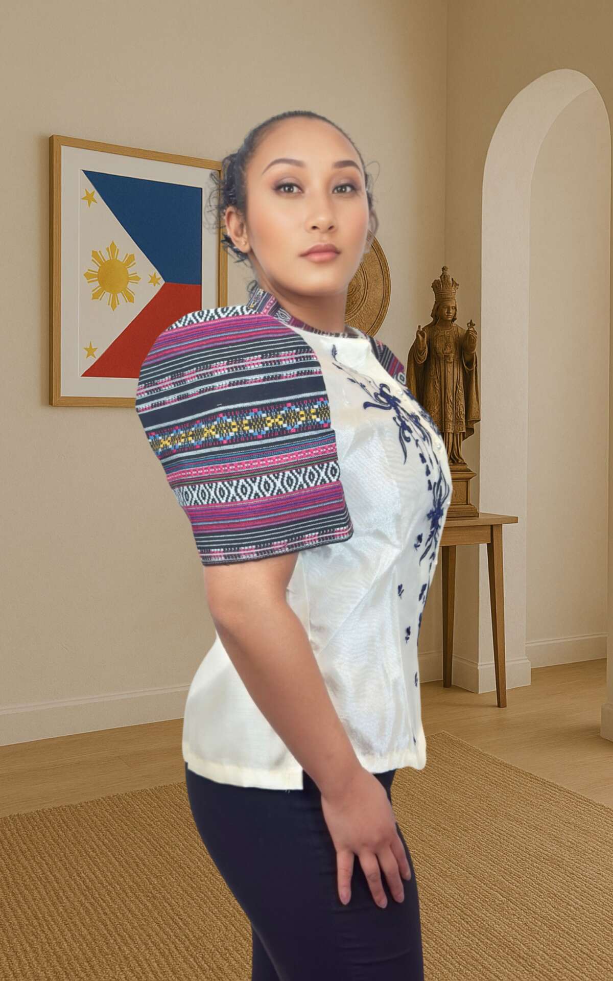 Blue embroidered modern blouse right view