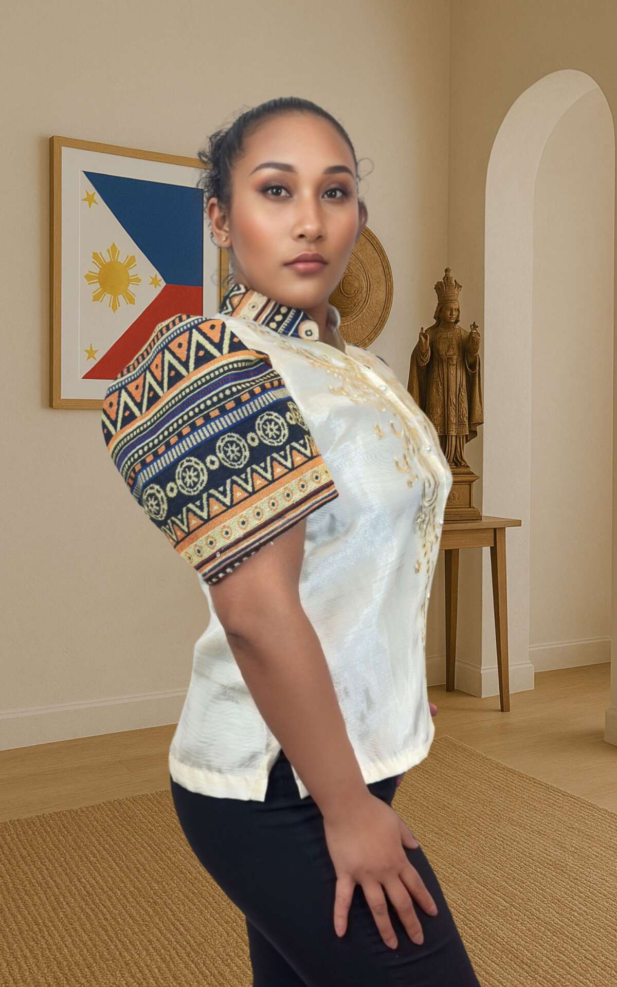 Beige embroidered modern blouse right view