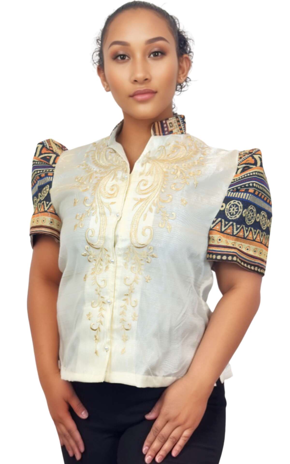 Beige embroidered modern blouse