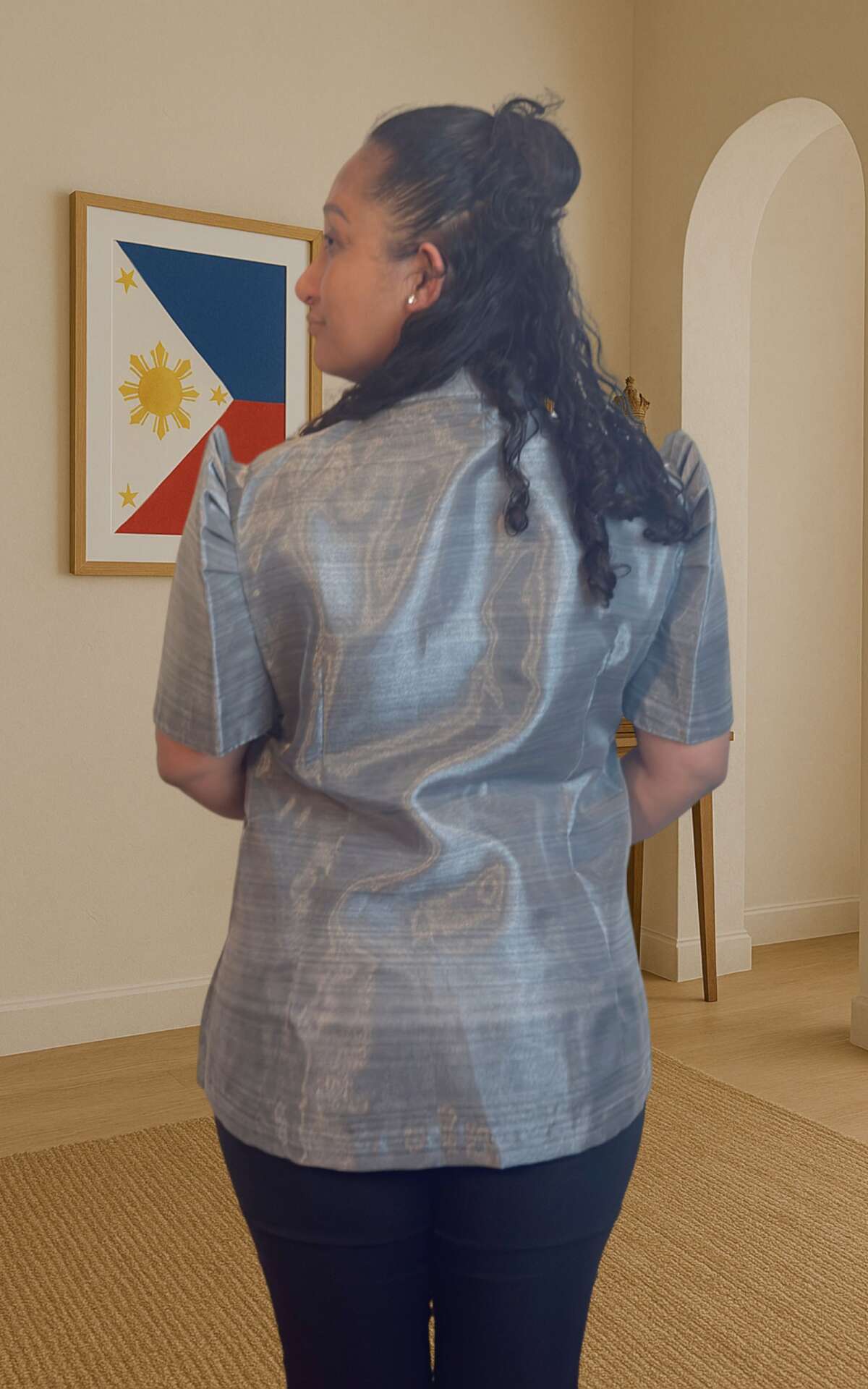 Gray modern blouse back view