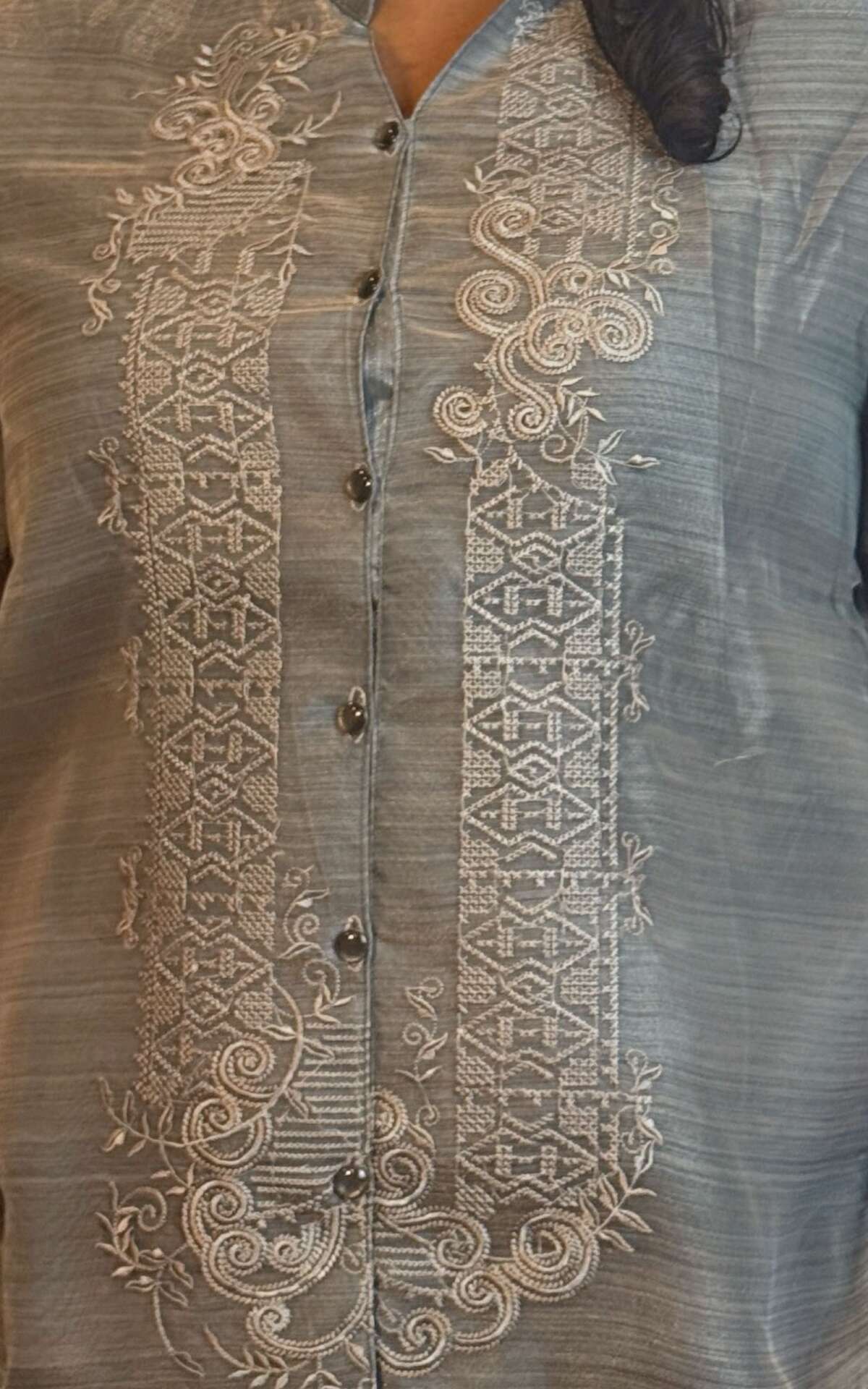 Gray modern blouse close view