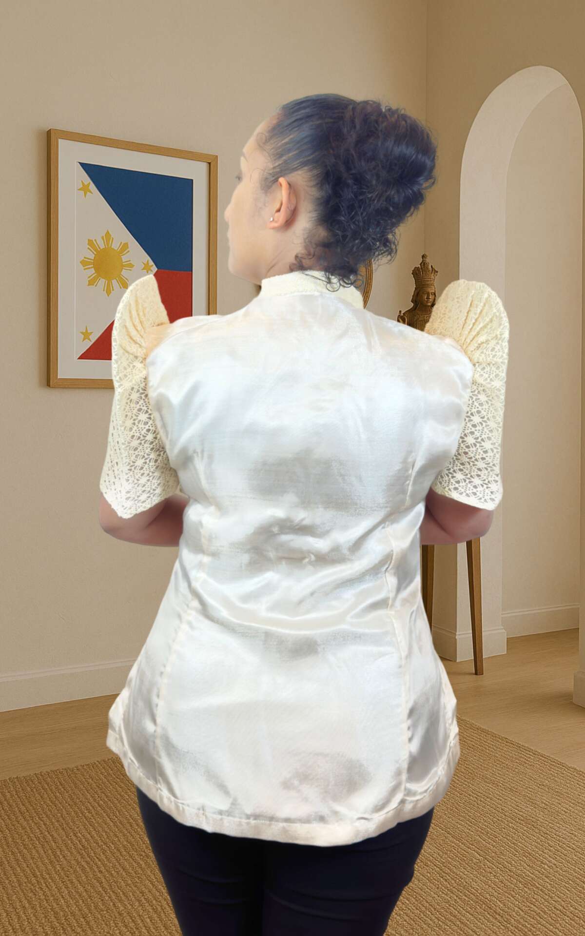 Ivory white modern blouse back view