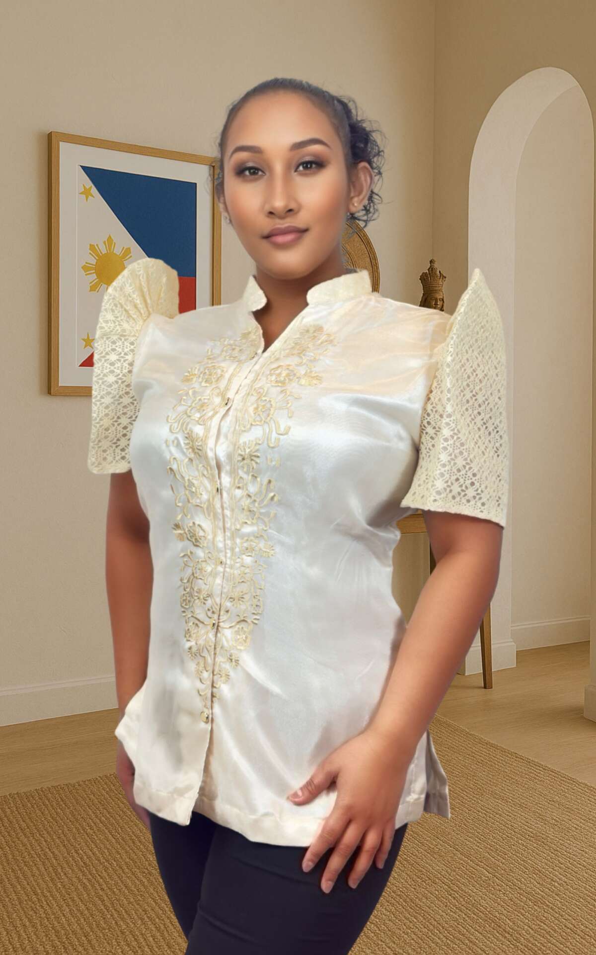 Ivory white modern blouse front view