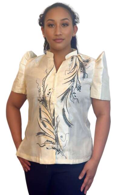 White Modern Blouse | Authentic Filipiniana Attire - ORDER US SIZE