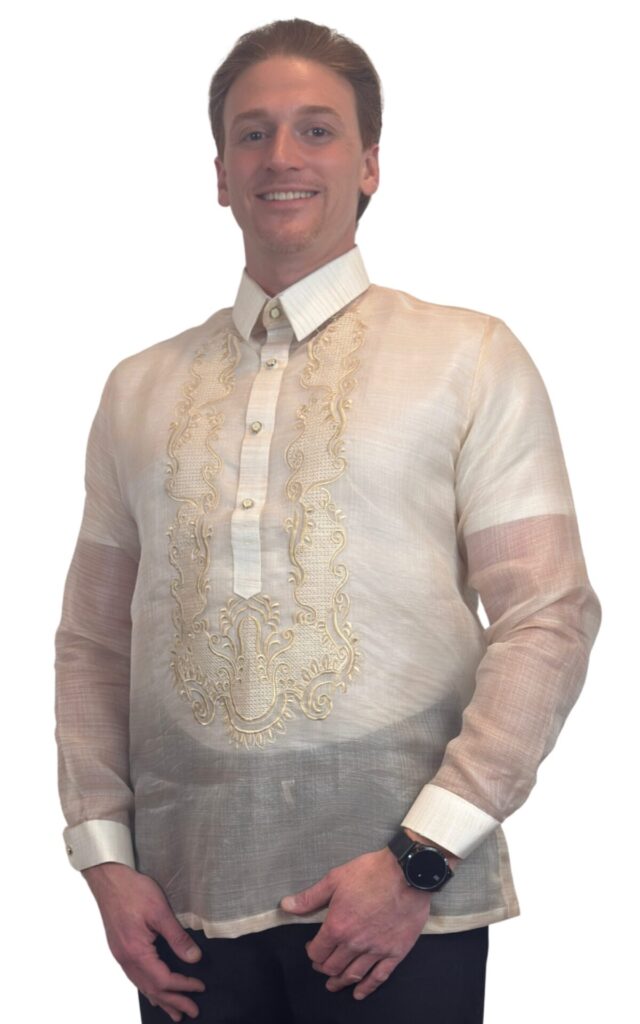Beige Long Sleeve Cocoon Barong Tagalog - ORDER US SIZE