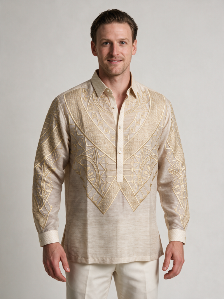 Deluxe Intricate Jusilyn Barong, Mens Embroidered Barong Tagalog