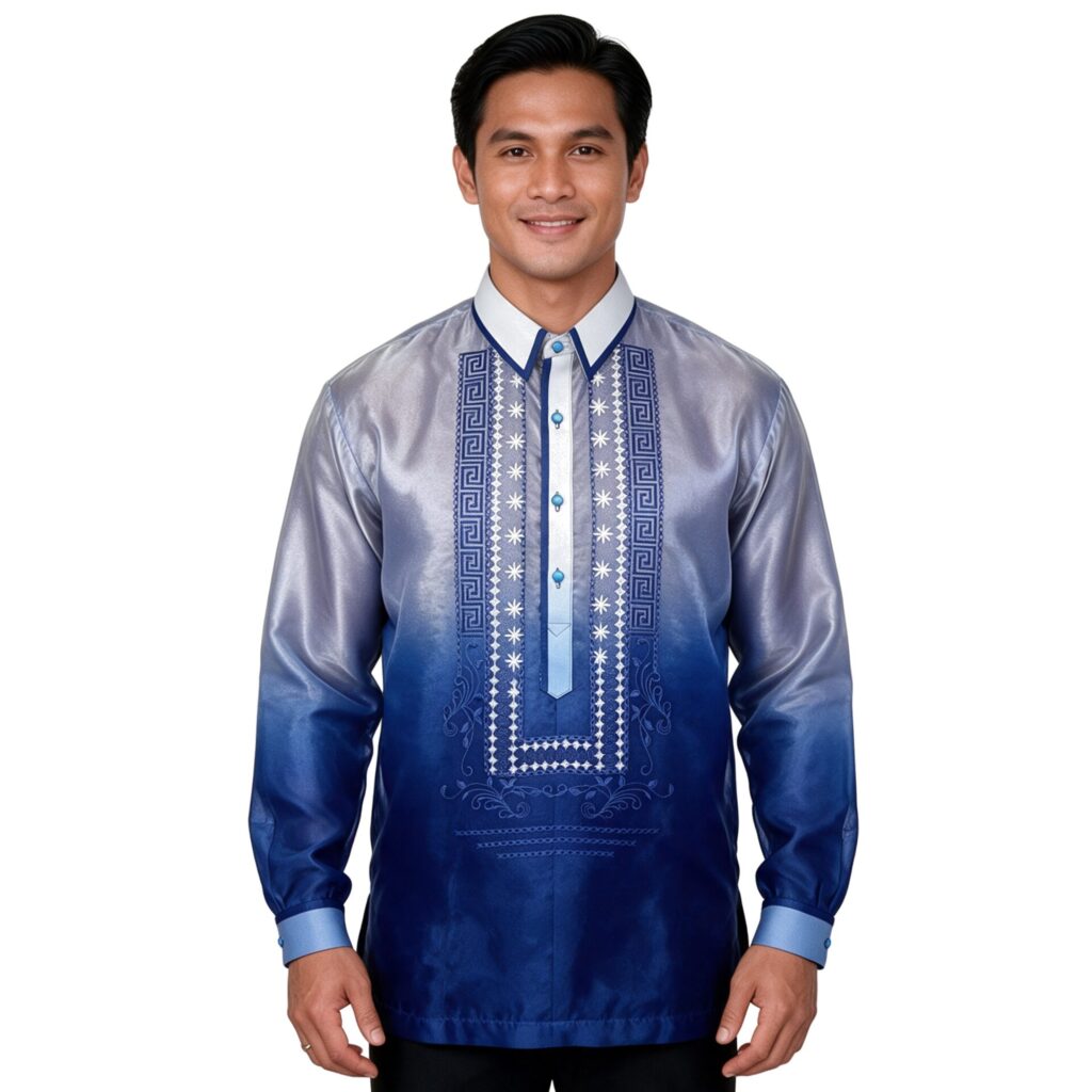 Blue Long Sleeve Organza Barong Tagalog