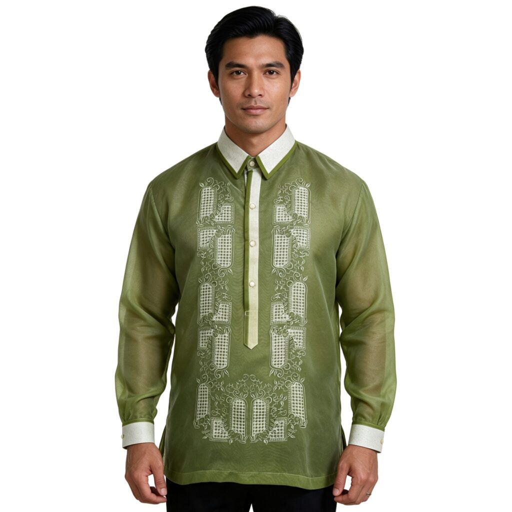 Green Long Sleeve Organza Barong Tagalog