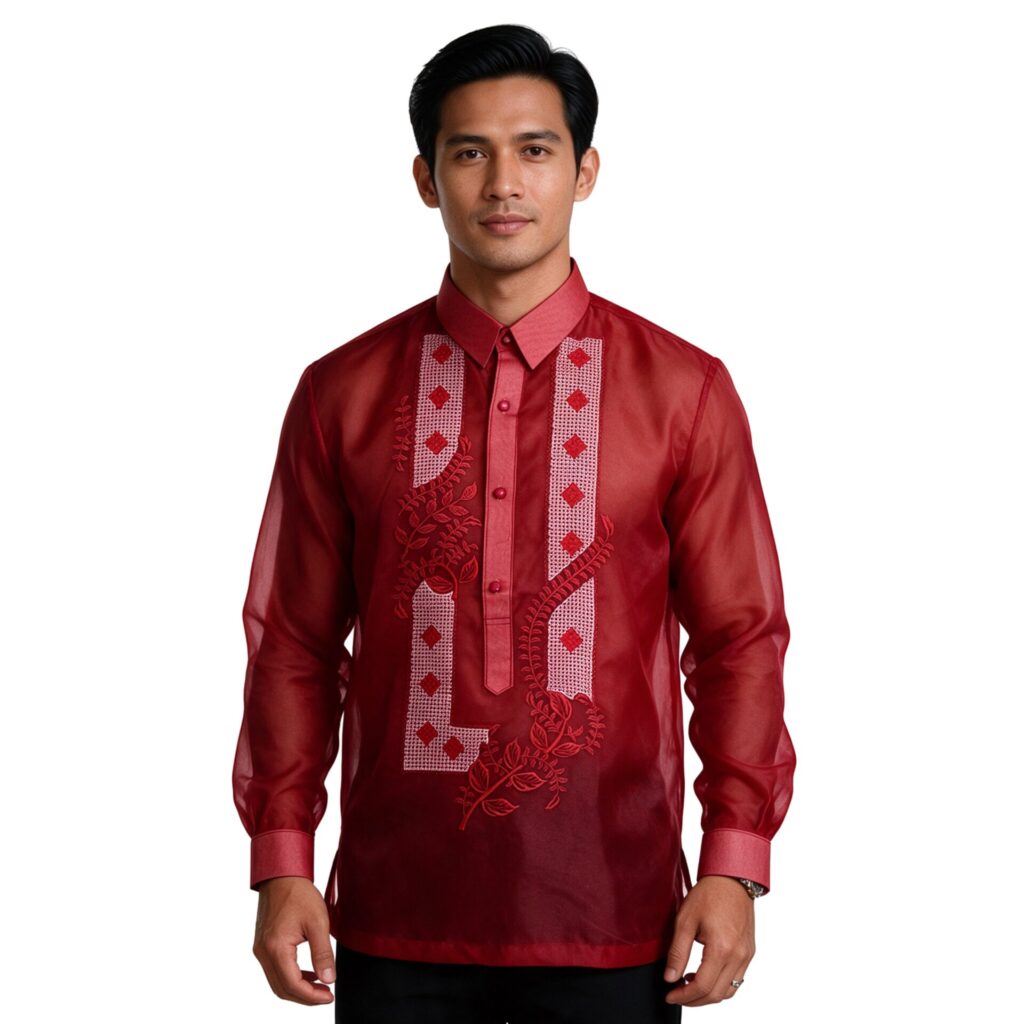 Red Organza Barong Tagalog