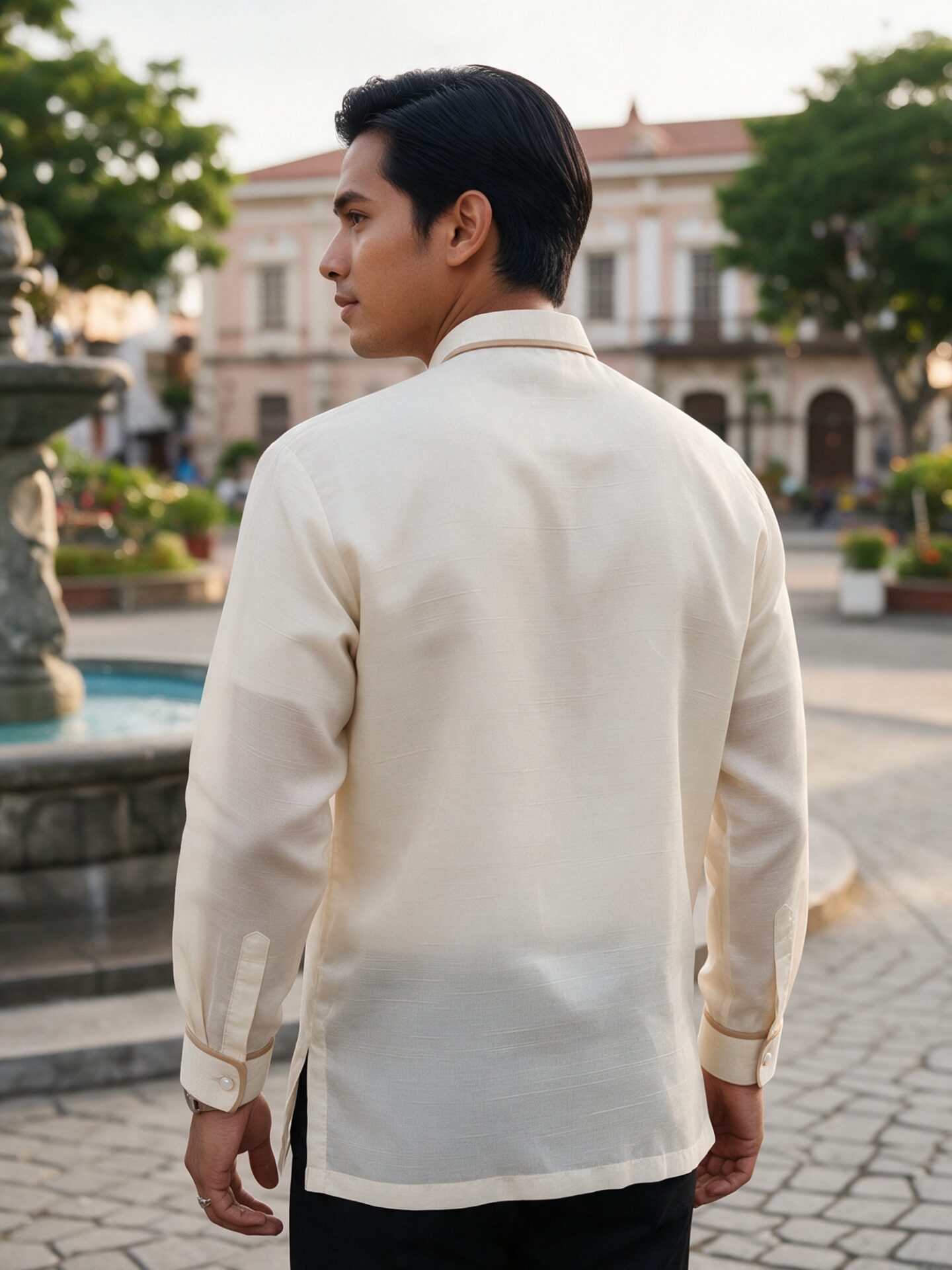 Ivory White Organza Barong Tagalog, back view