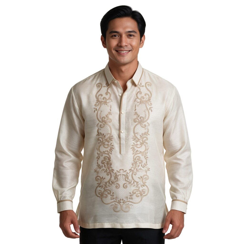 White Long Sleeve Organza Barong Tagalog