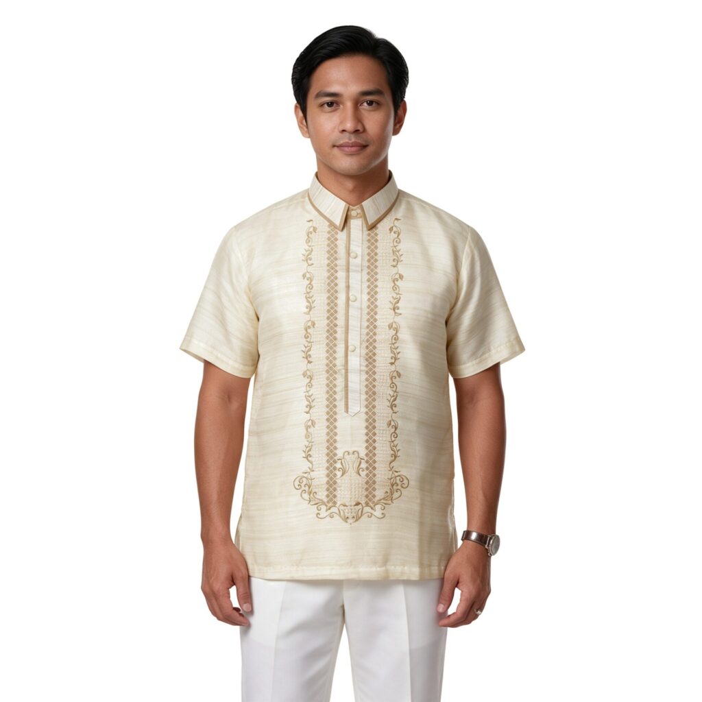 White Short Sleeve Organza Barong Tagalog