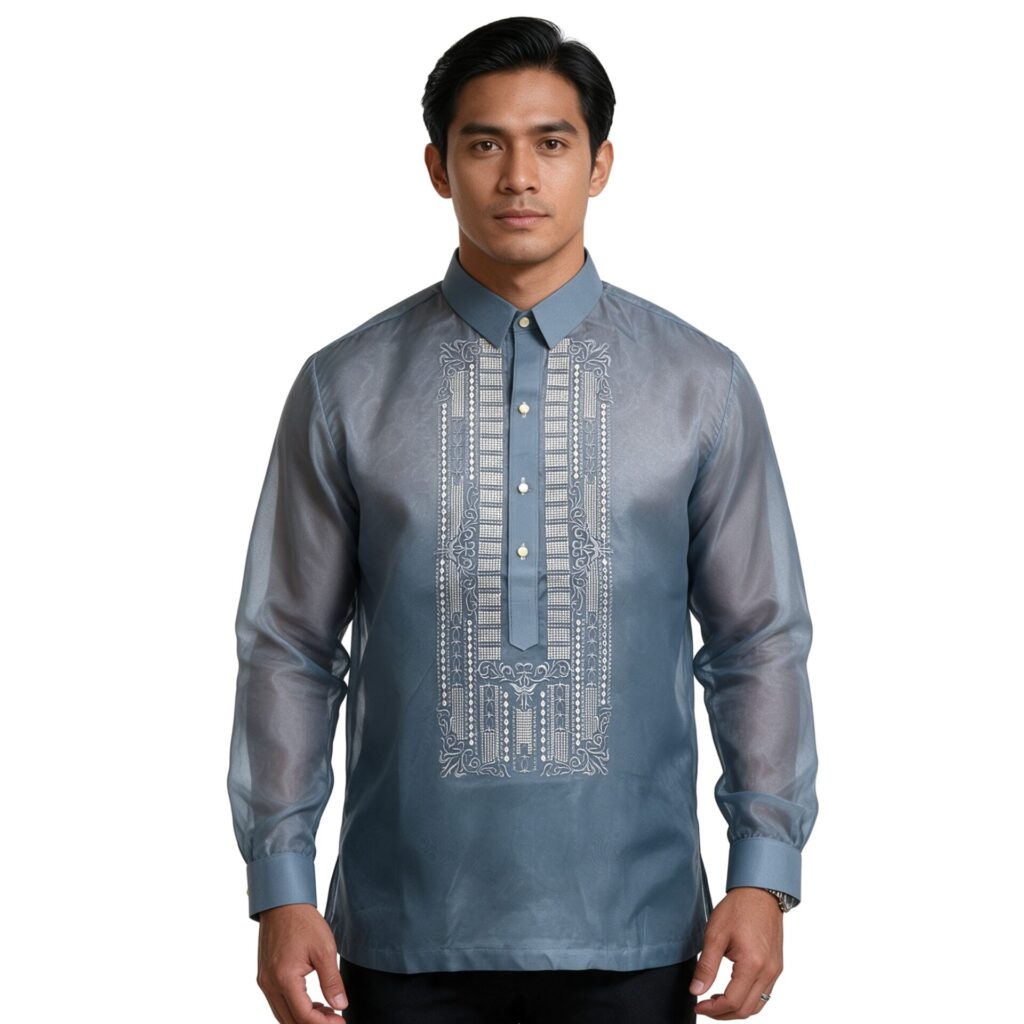 Steel Blue Organza Barong Tagalog